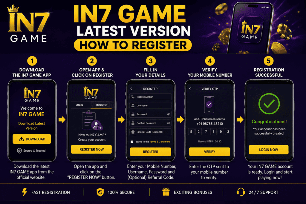 IN7 Game: Play & Win Real Cash - Register now to start earning real money through exciting games.