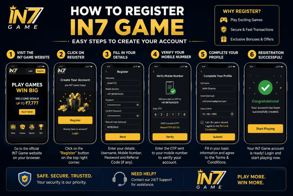 Register now to enjoy exciting games and win real cash prizes on IN7 Official platform.